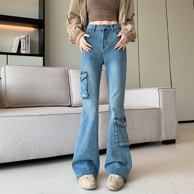 加大码新款修身显瘦牛仔喇叭裤女