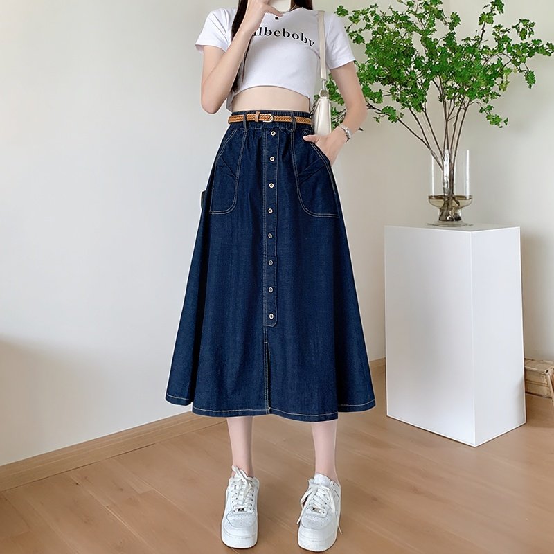 2026春季新款设计感单排扣开叉牛仔裙女胖MM遮肉显瘦百搭A字裙潮,女装/女士精品,大码半身裙,淘宝优惠券,粉丝福利购,淘宝优惠卷