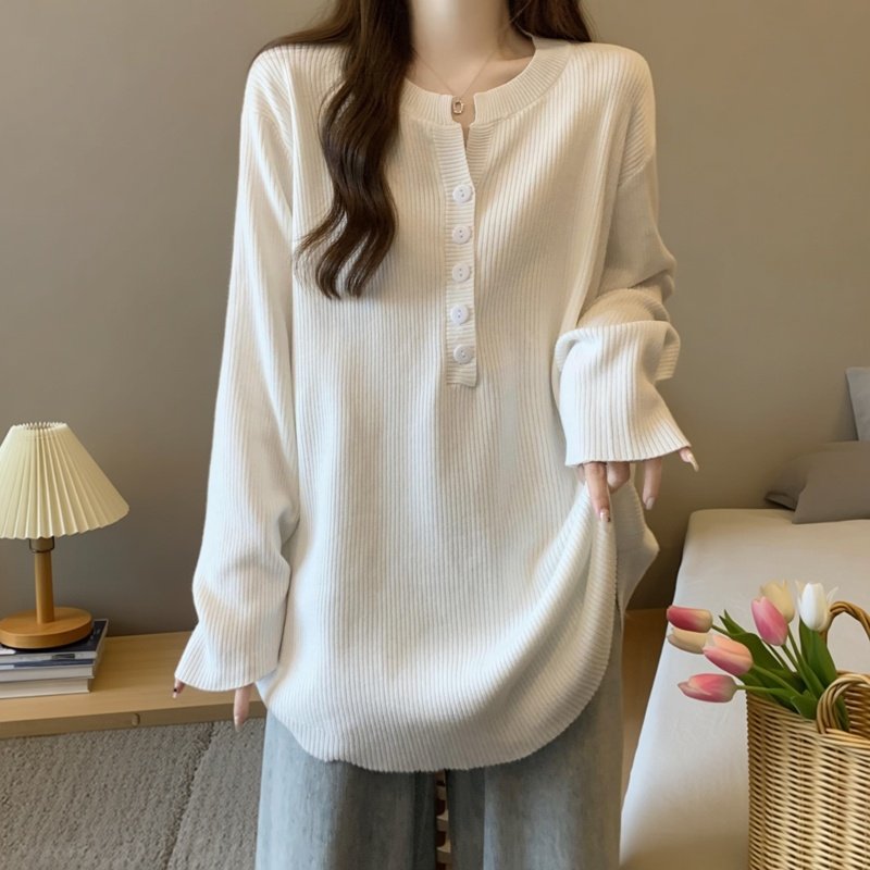 大码女装纯色坑条V领纽扣针织T恤2026春季新款宽松显瘦百搭上衣潮,女装/女士精品,大码内搭,淘宝优惠券,粉丝福利购,淘宝优惠卷