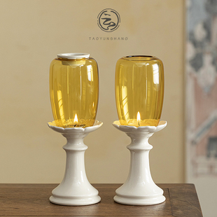 陶云尚中式玻璃烛台灯古风禅意灯罩蜡烛灯陶瓷摆件茶室香薰氛围灯