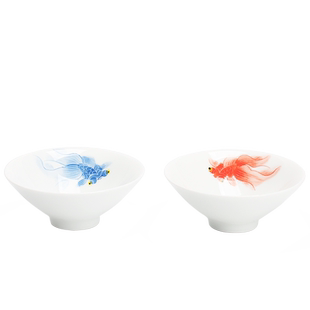 手绘锦鲤鱼茶杯斗笠杯白瓷主人杯情侣对杯个人专用单杯品茗杯茶碗