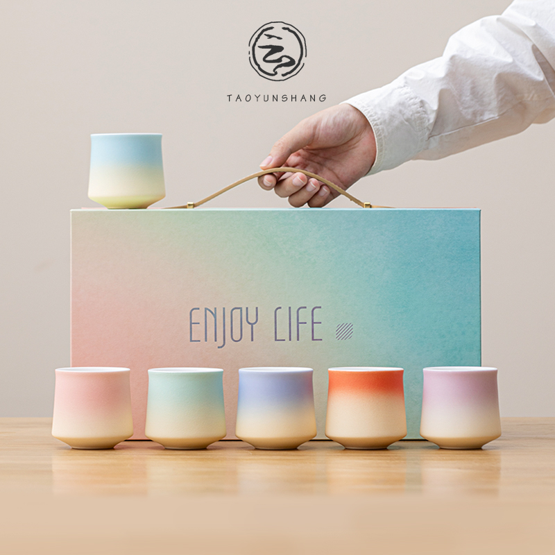 觅彩渐变主人杯陶瓷茶杯套装功夫茶具茶杯品茗杯茶碗单杯定制送礼