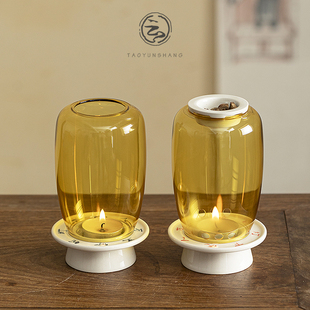 玻璃烛台灯古风灯罩蜡烛灯复古中式陶瓷摆件茶室可香薰氛围灯
