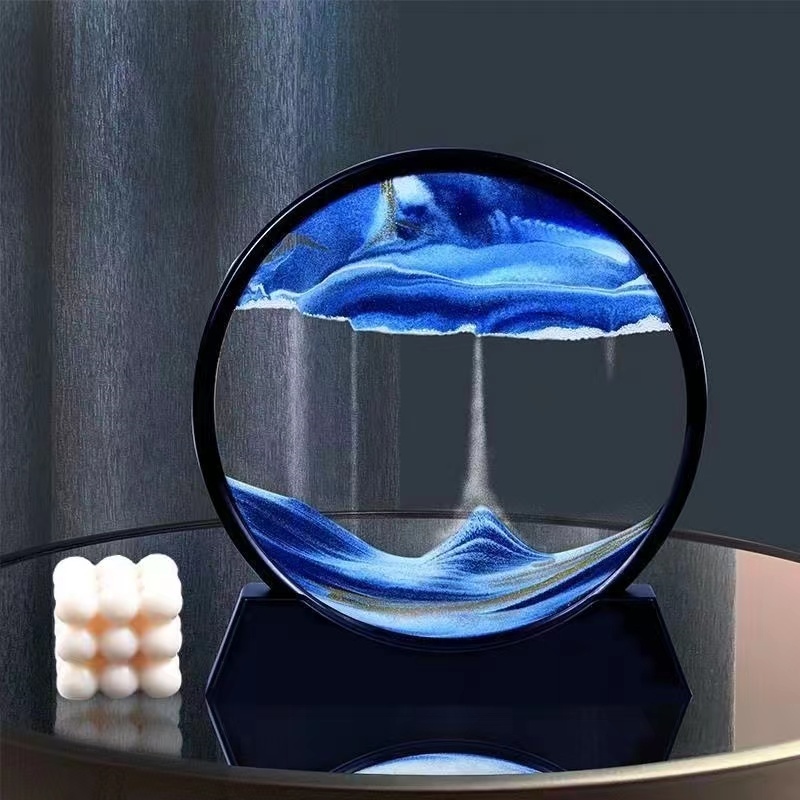 圆形立体流沙摆件卧室家居装饰办公室高档液体旋转沙画解压摆件图片