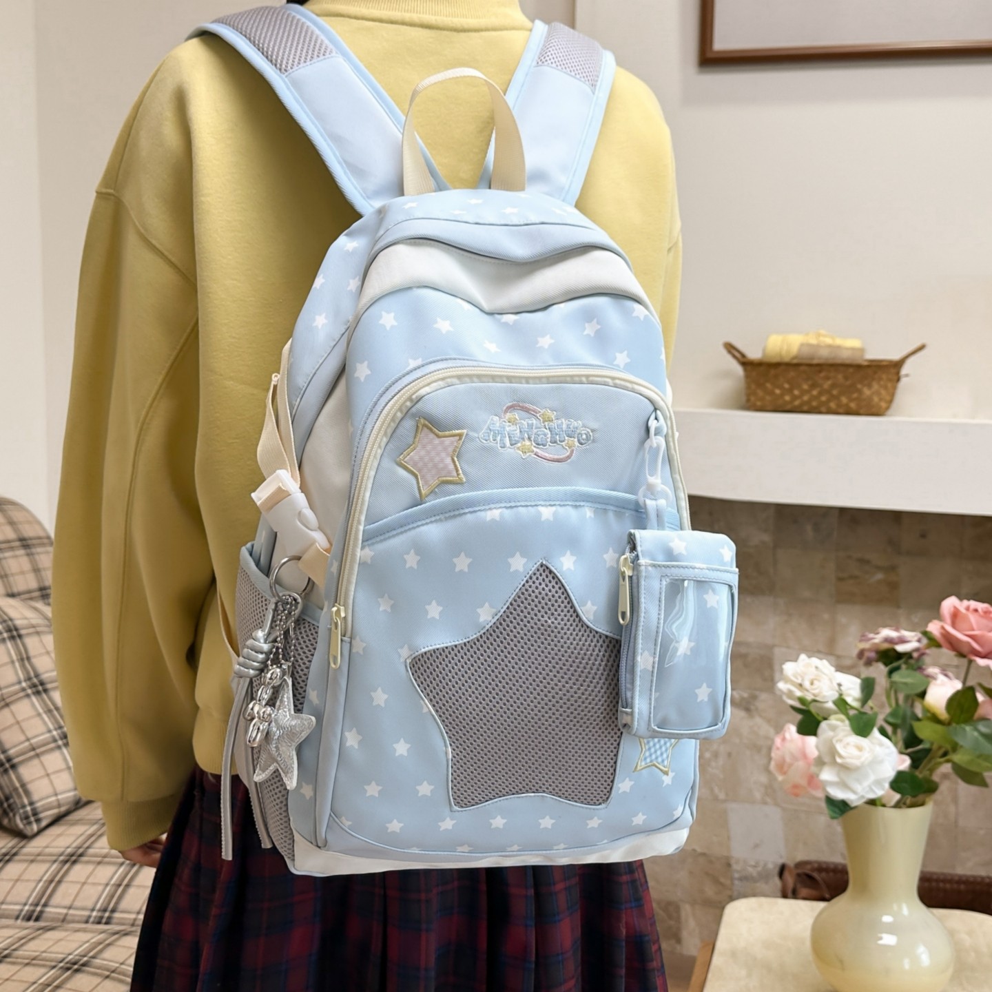 高颜值韩系百搭双肩包校园星星书包女初高中生通勤大学生旅行背包,箱包皮具/热销女包/男包,双肩背包,淘宝优惠券,粉丝福利购,淘宝优惠卷