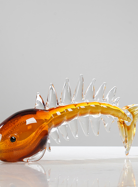 艺术玻璃鱼骨头动物招财装饰品
