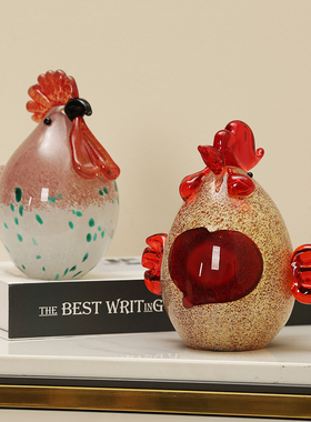 琉璃混彩爱心母鸡艺术摆件简约