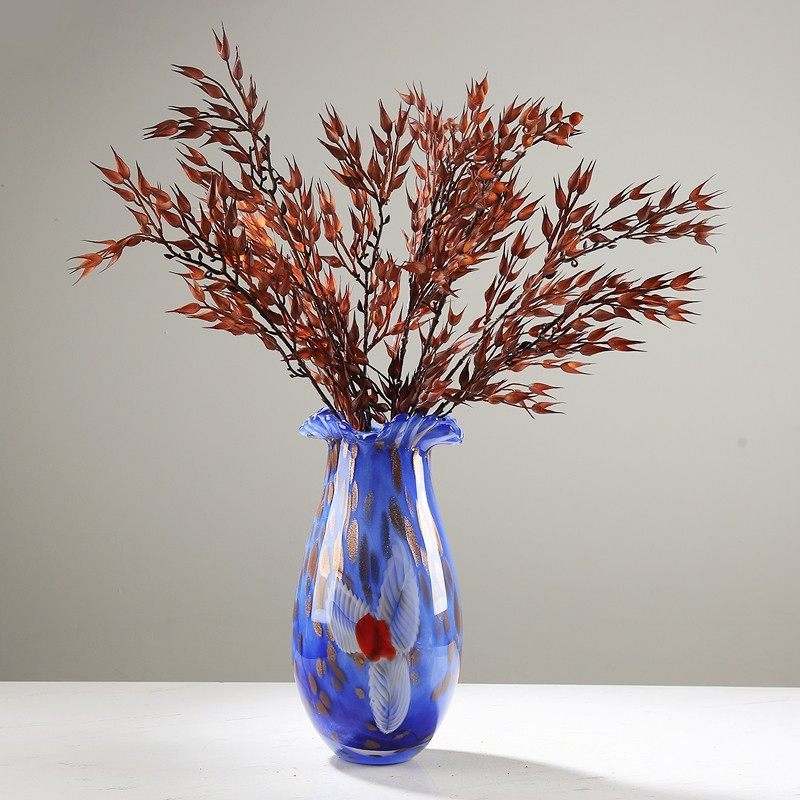 艺术玻璃裙边蓝色艺术花瓶摆件现代轻奢客厅玄关软装插花花器摆设