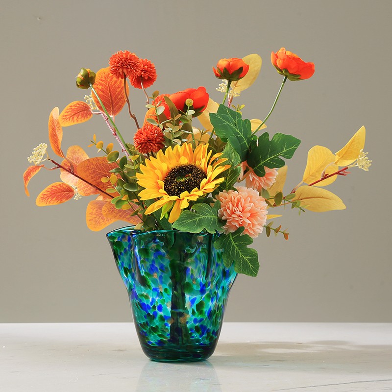 现代极简金箔艺术玻璃花瓶摆件装