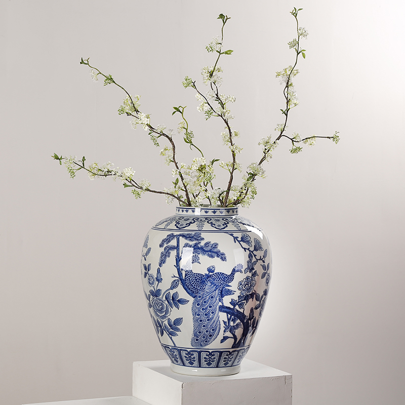 青花瓷陶瓷储物罐将军罐新中式收纳摆件客厅样板间博古架玄关装饰
