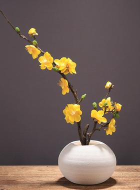 新中国风白色素烧陶瓷花瓶套装简单梅花干花器客厅梅花插花装饰