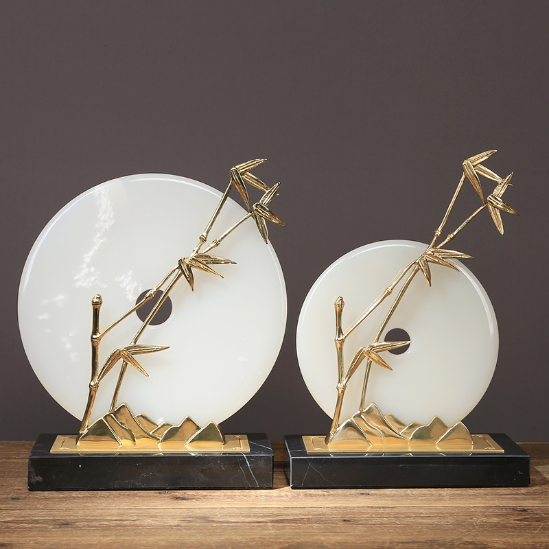 新中式风博古架书房竹报平安摆件