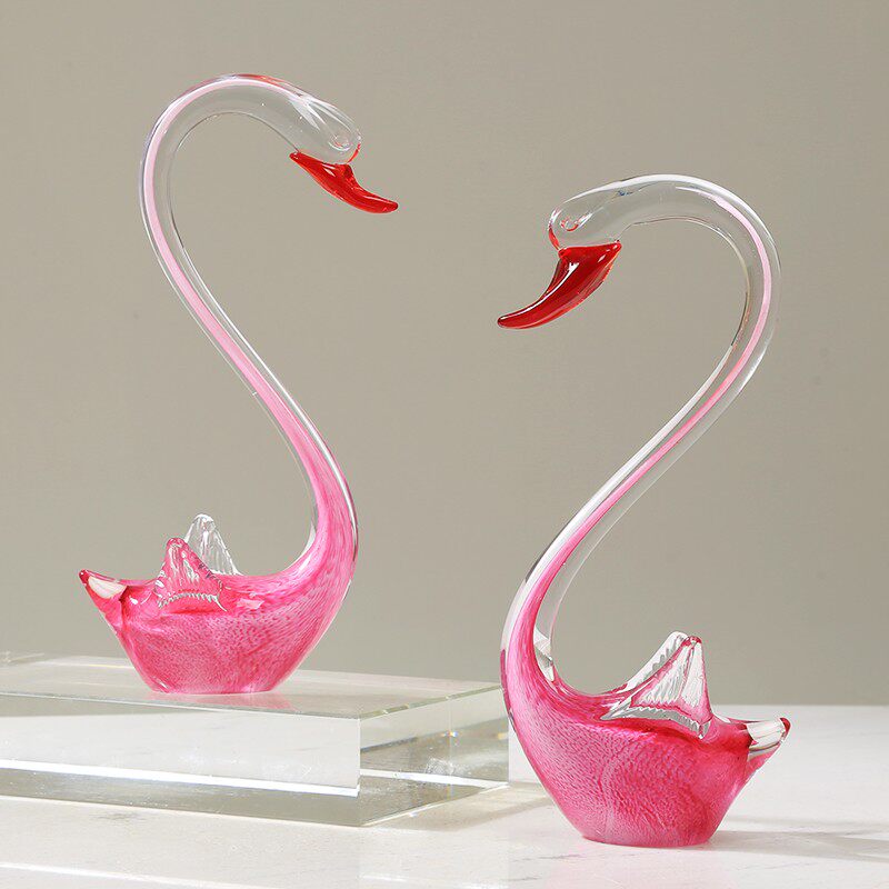 艺术玻璃天鹅摆件大师手作现代轻奢极简样板房别墅客厅玄关装饰品