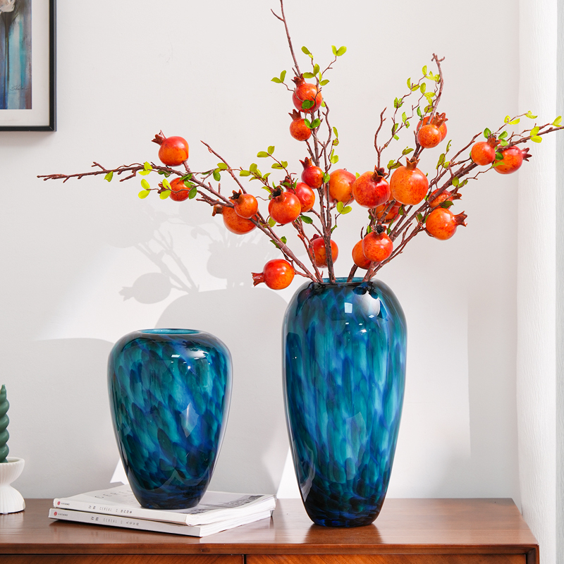 孔雀蓝艺术艺术玻璃花瓶摆件