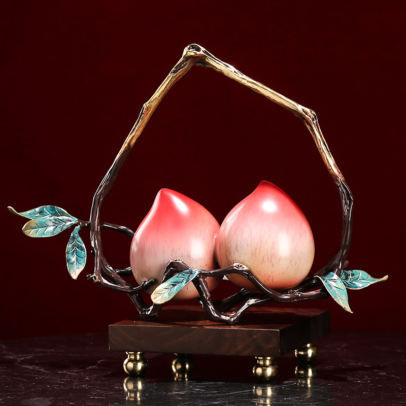 摆件客厅寿桃纯铜新中式