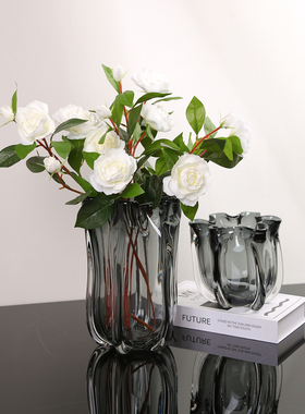 轻奢艺术玻璃加厚花瓶大号花器摆件餐桌样板房客厅电视柜简约摆设