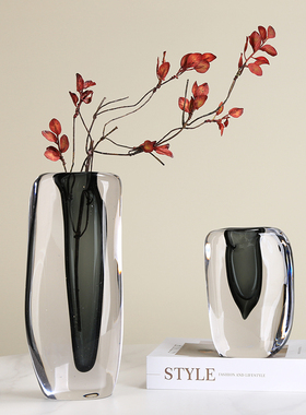 现代轻奢超厚琉璃花瓶摆件极简客厅样板间电视柜艺术插花花器装饰