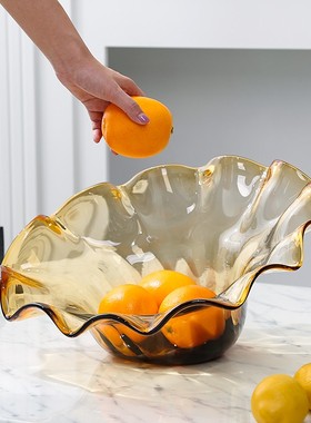 艺术玻璃手工大果盘摆件水果盘