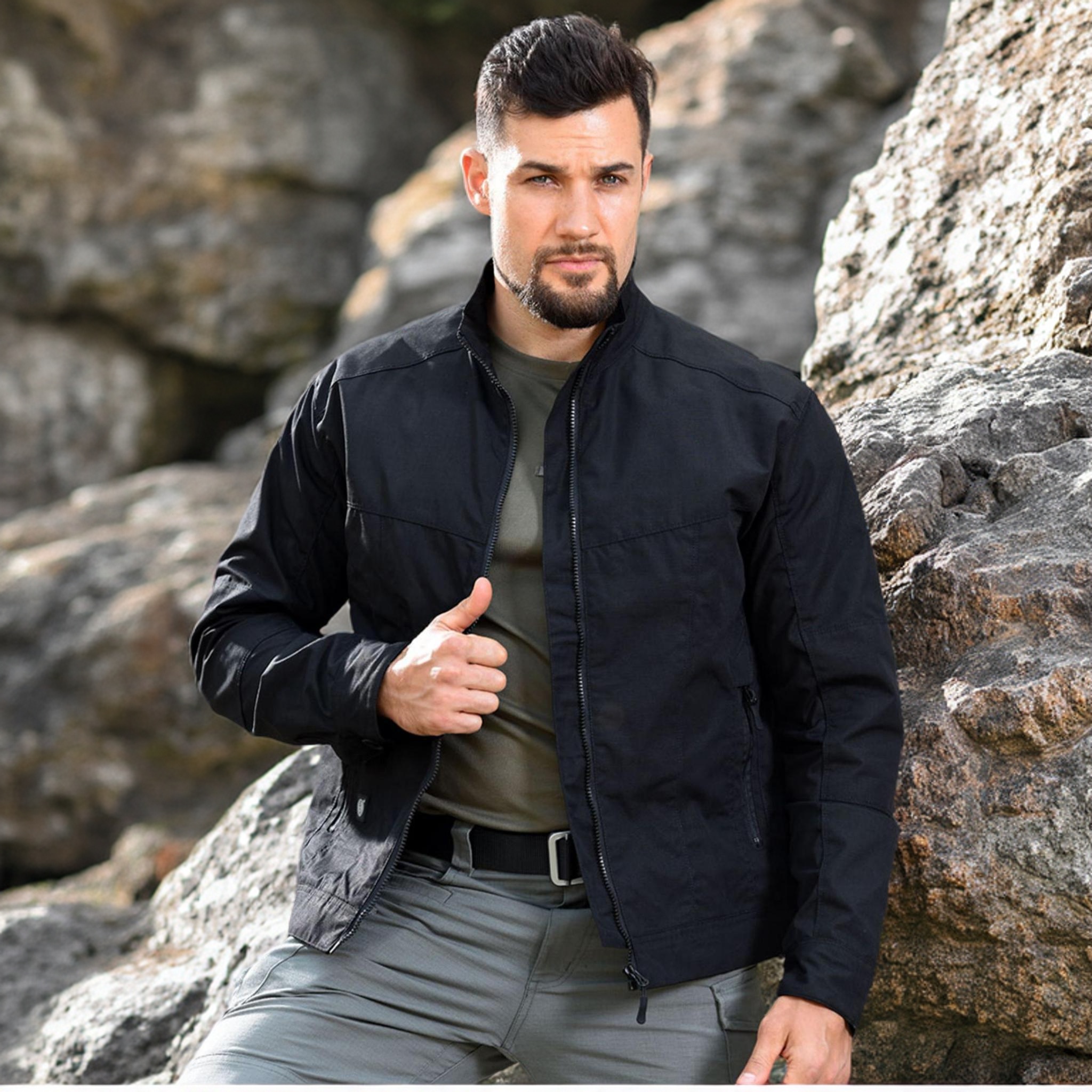 涵野刺客战术夹克外套春秋立领上衣男户外休闲通勤上班外套