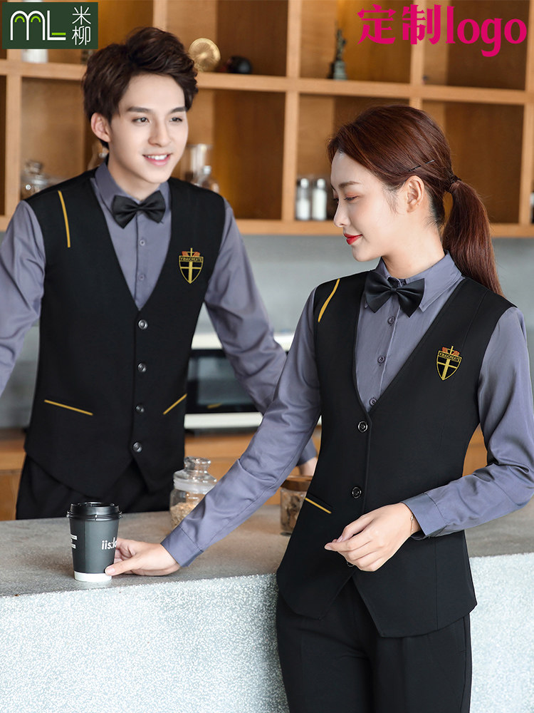 KTV服务员工作服定制绣logo男桌球马甲假两件餐饮饭店西餐厅工衣
