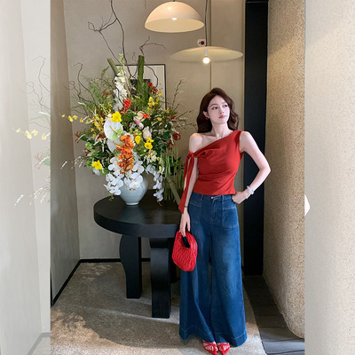 只有妮夏季薄款百搭阔腿牛仔裤