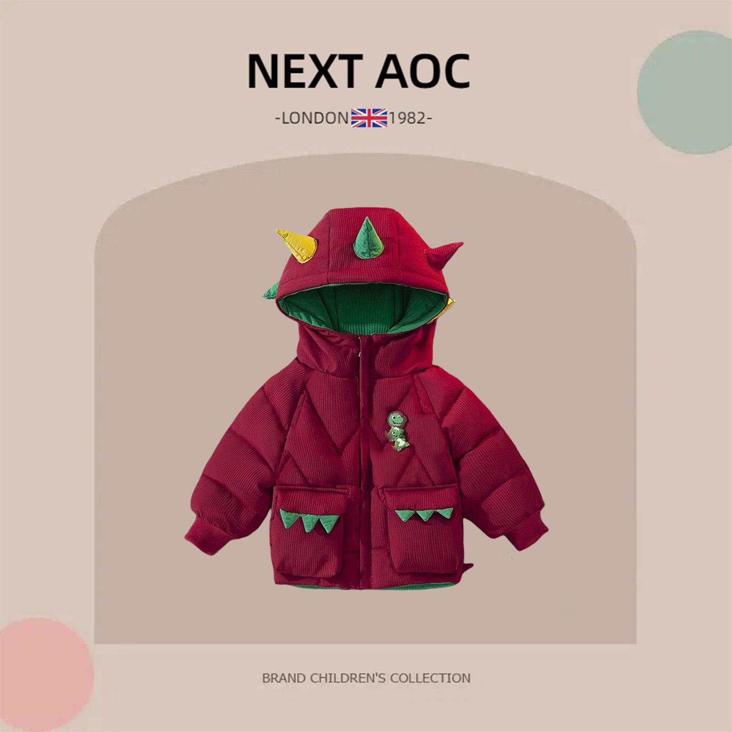 英国NEXT AOC男童恐龙加厚棉衣外套秋冬季男宝宝卡通保暖羽绒棉服