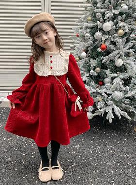 英国next ttat女童连衣裙秋冬季2025过年儿童女孩红色加绒公主裙