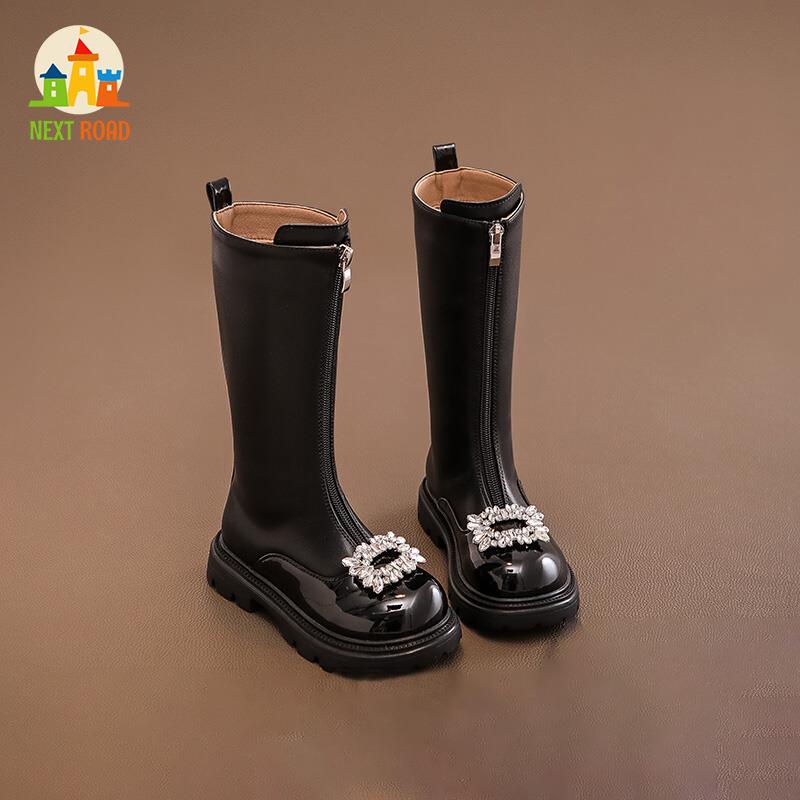 nextroad女童靴子长筒靴儿童长靴秋冬款小皮靴女孩鞋子新款高筒靴