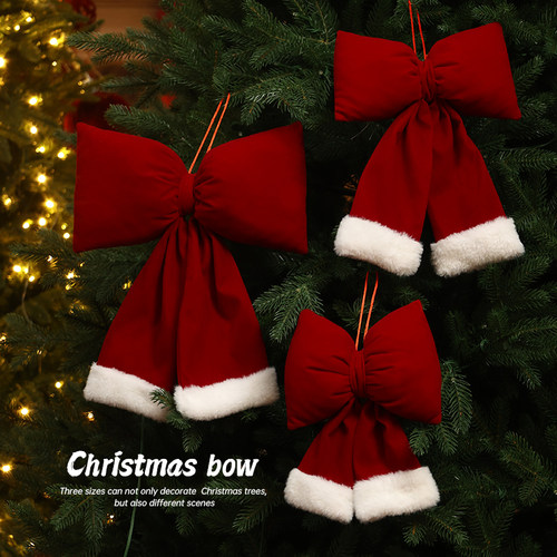 迷饰圣诞红色绒布蝴蝶结装饰品