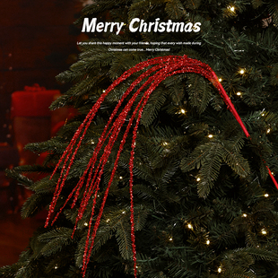 迷饰 90CM闪粉亮片流苏麦穗圣诞插枝插花圣诞树花环藤条装饰布置