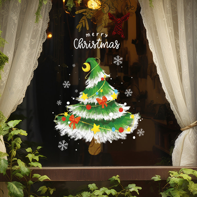 圣诞节装饰圣诞树雪人老人静电贴玻璃门贴纸窗户贴画场景布置品