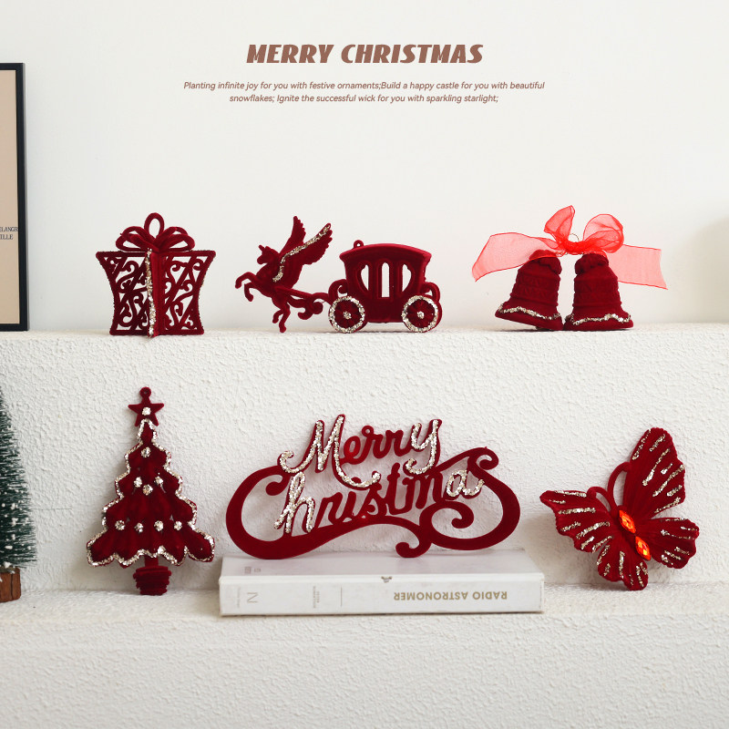 迷饰圣诞节装饰红色植绒挂件