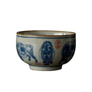 憨人老陶泥柴窑五牛图主人杯单杯仿古茶杯高端手工茶具扭转乾坤