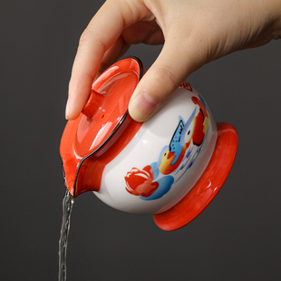 怀旧鸳鸯痰盂盖碗茶杯单个高档泡茶壶手抓壶茶具茶碗带盖泡茶杯