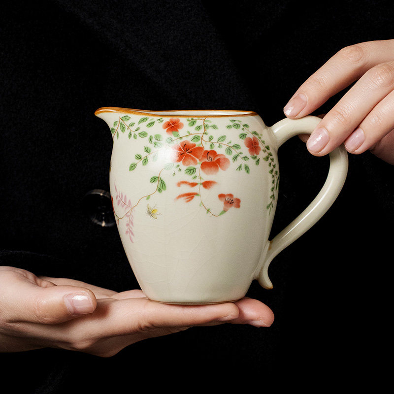 汝窑大红花美人公道杯高档功夫茶具中式家用大容量定制茶海分茶器