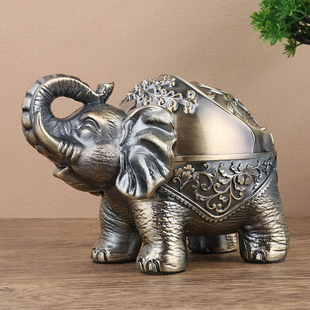 欧式烟灰缸家用客厅创意覆古办公室带盖子防飞灰烟味大象烟缸摆件