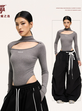 HIPHOP NINJA街舞美式辣妹高领修身长袖女跳爵士舞性感连体上衣