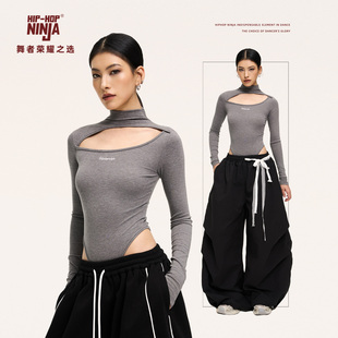 HIPHOP NINJA街舞美式辣妹高领修身长袖女跳爵士舞性感连体上衣