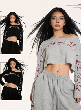 HIPHOP NINJA爵士舞街舞嘻哈女短款慵懒风美式露脐跳舞罩衫上衣