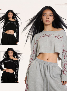 HIPHOP NINJA爵士舞街舞嘻哈女短款慵懒风美式露脐跳舞罩衫上衣