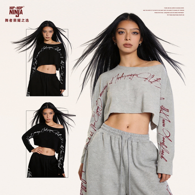 HIPHOP NINJA爵士舞街舞嘻哈女短款慵懒风美式露脐跳舞罩衫上衣