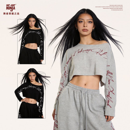 HIPHOP NINJA爵士舞街舞嘻哈女短款慵懒风美式露脐跳舞罩衫上衣