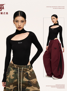 HIPHOP NINJA街舞美式辣妹高领修身长袖女跳爵士舞性感连体上衣
