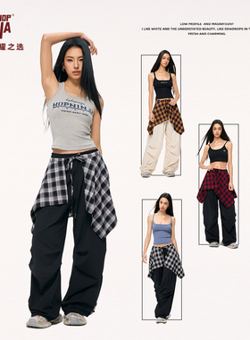 HIPHOP NINJA街舞美式复古格子裙摆女跳爵士舞腰搭系腰屁帘潮牌