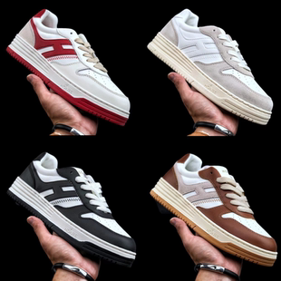 霍根真皮小白鞋厚底运动鞋复古拼色休闲鞋系带平底男女板鞋H630