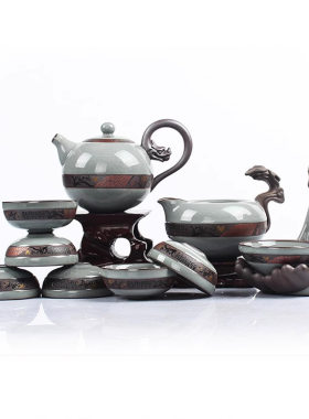 汝窑茶具 新品整套功夫茶具套装 哥窑开片汝窑龙珠壶紫砂茶具