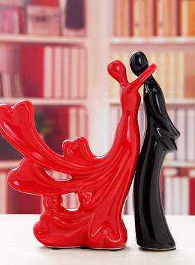 直销 陶瓷摆件 颜色釉情侣相拥对舞 创意家居饰品 结婚礼品