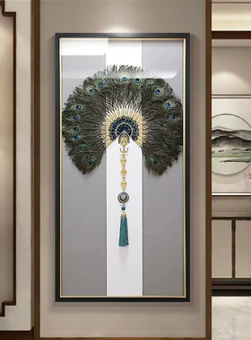 现代立体手工玄关入户实物装饰画3d客厅走廊尽头挂画菩提孔雀高端