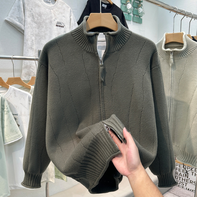 男士毛衣开衫外套秋冬季加厚内搭上衣服装高级感针织衫立领毛线衣