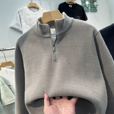 男士高领毛衣秋冬季高级感半拉链针织衫上衣服高端品牌轻奢毛线衣